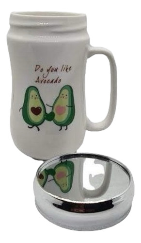 Tazon Con Tapa Espejo 400ml Mug Ceramica Taza Palta Avocado