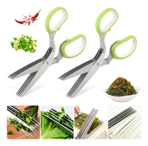 2 Kitchen Scissors With 5 Blades For Cutting Chives And