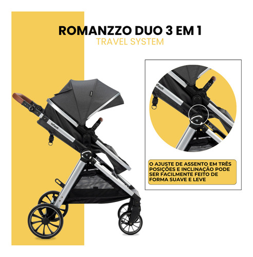 Carrinho 3 Em 1 Travel System Romanzo Duo 0 A 15kg - Infanti Preto Preto