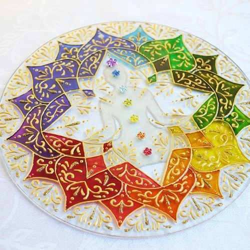 Mandala 7 Chakras Colorida Em Vidro Com 22cm, Pintura Vitral