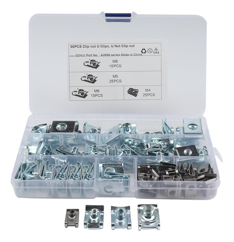 80 Peças Auto U Clip Nut Set Speed Fastener Universal 4