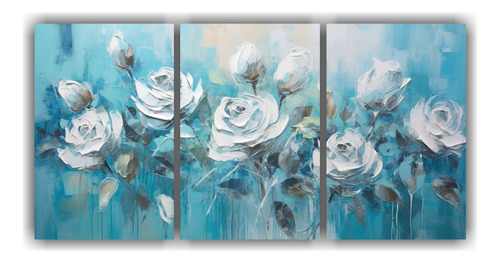 60x30cm Set 3 Lienzos Moderno Detalle A Turquoise Roses Pain