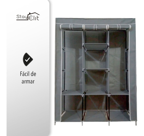 Imagen 5 de 5 de Closet Ropero Armable 1.75mts Gris Hogar Reforzado Stayelit