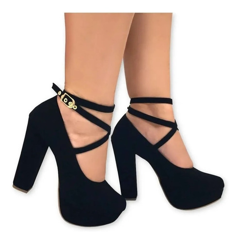 Imagem 5 de 5 de Sapato Scarpin Boneca Meia Pata Salto Alto Grosso Cruzadas X