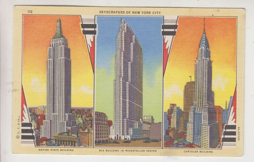 Antigua Postal Con 3 Rascacielos Emblematicos De New York