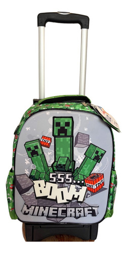 Kit Completo De Mochila Escolar Con Ruedas Minecraft Con Luz Verde Lima Minecraft Con Luz R