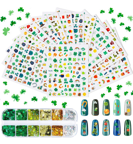 1200 Piezas 14 Hojas De San Patricio Nail Art Sticker Shamro