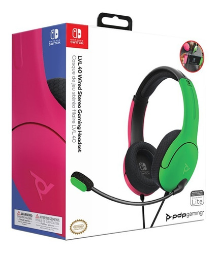 Pdp Gaming Lvl40 Auriculares Estéreo Para Juegos Con Cable Y Color Verde/Rosa