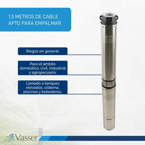 Imagen 4 de 12 de Bomba Sumergible Pozo Vasser Motorarg Bs4 250 2 Hp