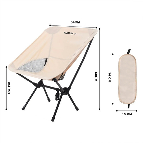 Silla Camping Pesca Playa Plegable Aireada Mesh Bolso Color Beige