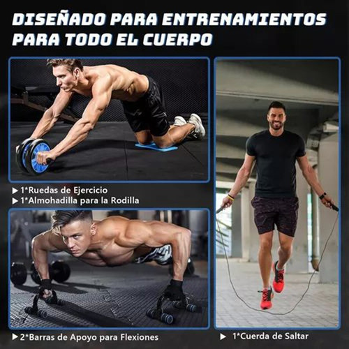Kit Ejercicio 12 Rodillo Abdominal Barras Push-up Ejercitado