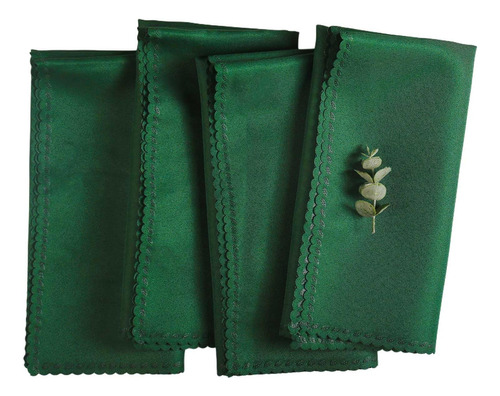 Set De 4 Servilletas De Tela De Navidad, Verde Oscuro...