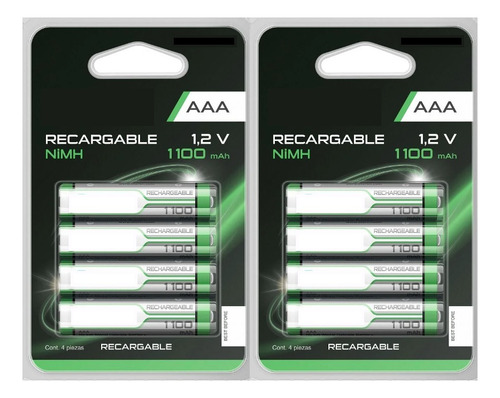 Baterias Recargables Aaa 1100 Mah Paquete De 8 Piezas
