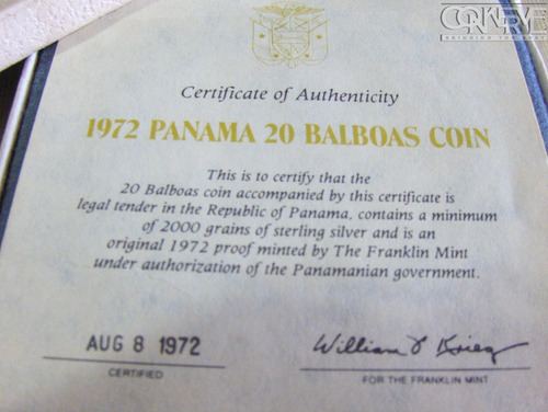 Gran Moneda Plata Proof 20 Balboas 1972 Panamá Estuche Cert
