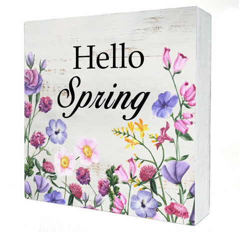 Cartel Madera Hello Spring Para Decoracion Hogar Rustica