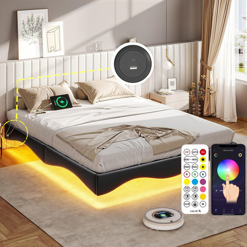 Base Cama Matrimonial Size Flotante Con Luces Led Ajustables
