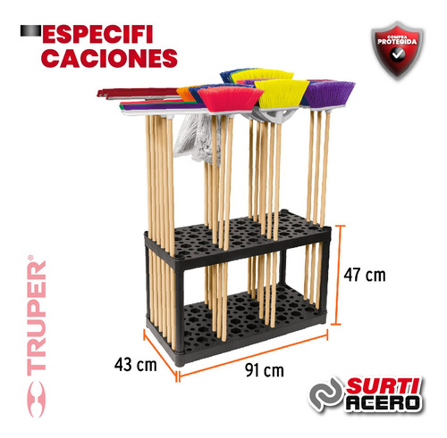 Rack De Plástico Para Escobas, Truper 55863