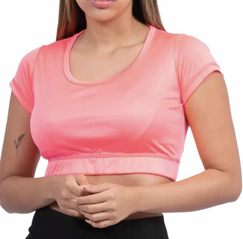 Top Deportivo Manga Corta Marca Tenfit, Rosado Neón Talla L