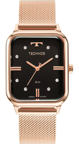 Relógio Technos Feminino Style 2039cr/1p Rose Quadrado Cor do fundo Preto