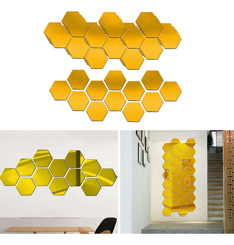 60 Piezas 3d Pegatinas De Pared De Espejo Hexagonal