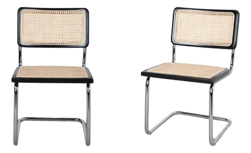 Sillas Cesca Breuer De Comedor Caño Y Madera Rattan X2 Unid Estructura De La Silla Cromo Asiento Negro
