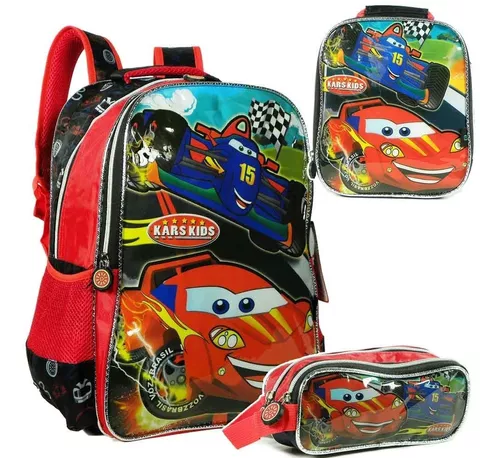 Kit Mochila Escolar Infantil Masculino Costas Formula 1 Gr