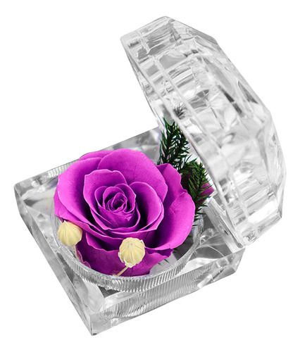 Caja Anillo Flor Rosa Preservada Para Joya Contenedor Regalo