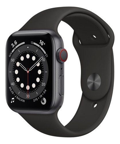Apple Watch  Series 6 (GPS+Cellular) - Caja de  aluminio gris espacial de 44 mm - Correa deportiva negro