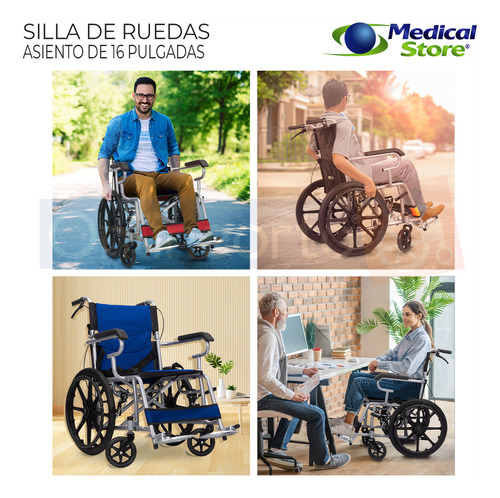 Silla De Ruedas Traslado Acero Ligera Todo Terreno Plegable Color Azul
