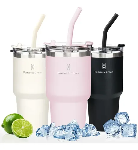 Copo Térmico 600ml Inox Garrafa Anti-vazamento Tampa Canudo Rosa Cor Pura/material Fosco
