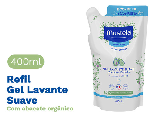 Refil Gel Lavante Suave Mustela 400ml Abacate Orgânico