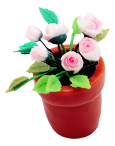2 Casa De Muñecas En Miniatura, Flores Rosadas