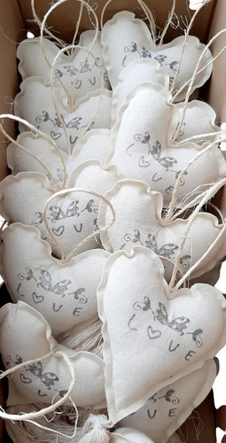 Souvenir X20 Colgante Corazón Tela Blanco Borla Fleco