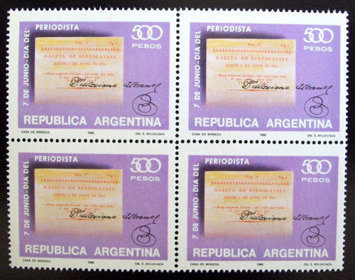 Argentina, Bloque X 4 Gj 1916 Día Periodista 80 Mint L5178