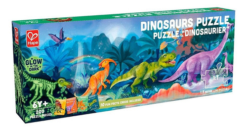 Puzzle Dinosaurio Brilla En La Oscuridad 200 Pz - Hape 1.5mt
