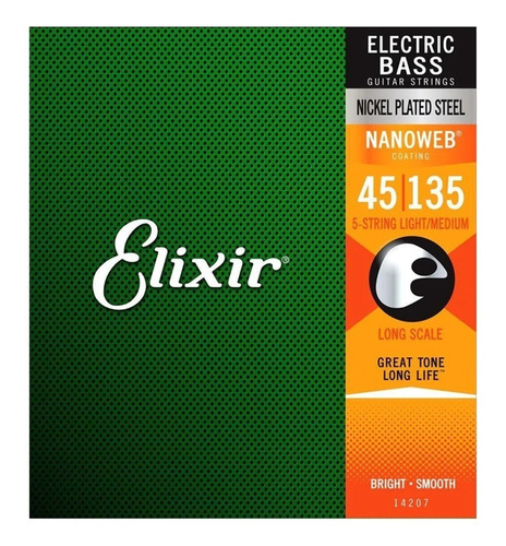  Elixir  NANOWEB 14207 CUERDAS DE BAJO  5c  Light 045-135 EEUU