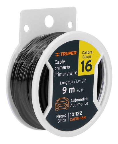 Cable Primario Calibre 16 Rollo 9 M Negro Truper 101122