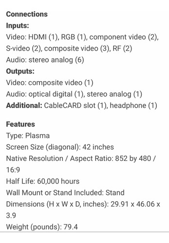 Imagen 7 de 9 de Panasonic Viera 42 Pulgadas Modelo Th42pd25 Con Hdmi
