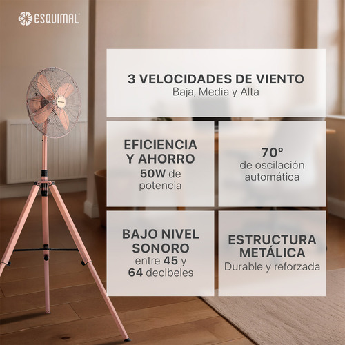Ventilador Con Tripié Esquimal, Aspas De Aluminio, 50w, Altura Ajustable, Oscilación 70°, 3 Vel. Decoración Para El Hogar Y Oficina