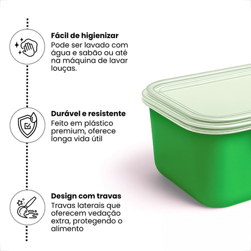 Pote Plástico Com Trava Vasilha 1l Reutilizável 20 Unidades