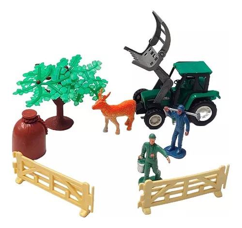 Set De Granja Con Tractor Animales Arbol Y Granjeros 8 Pzas