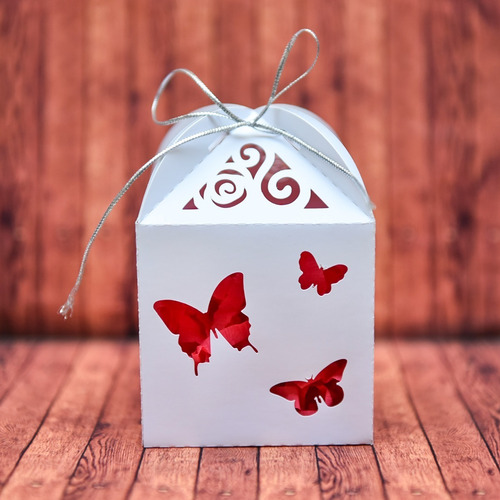 10 Cajas Caladas Mariposas 10x17cm Personalizadas