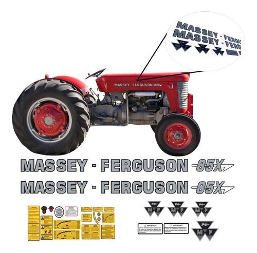 Kit Adesivo Emblema Compatível Trator Massey Ferguson Mf 85x