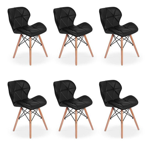 Kit 06 Cadeiras Charles Eames Eiffel Slim Wood Preta