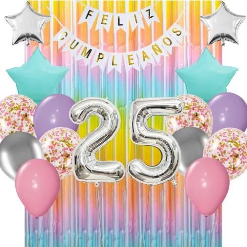 Combo Cumpleaños Globos Temática Multicolor Plata