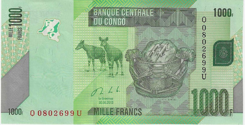 Cédula Congo - 50 & 1000 Francos 2013 - Lote Com 2 (Usado)