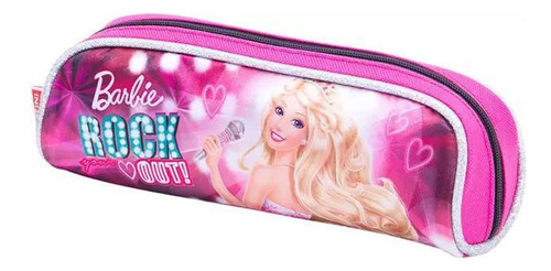 Estojo Infantil Barbie Rock Escolar Porta Lápis Rosa