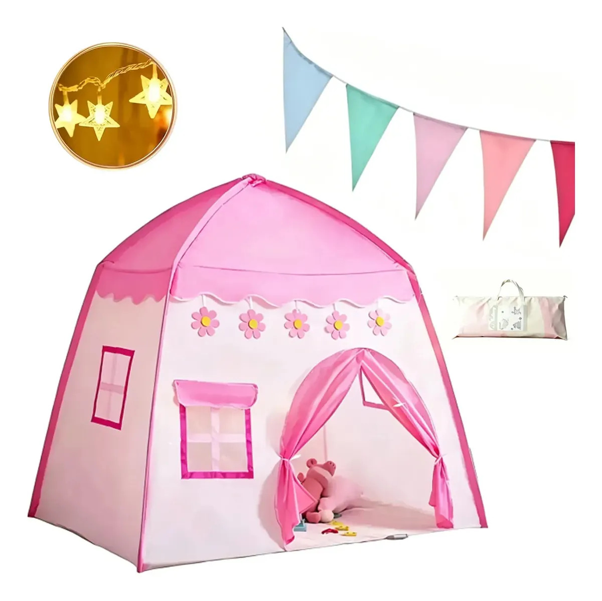 de Campaña Casita Infantil Rosa Plegable con Luces para Niñas