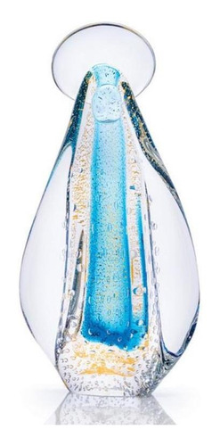 Imagem Santa Cristal Murano Azul Po Ouro 24k 23x12cm  12x