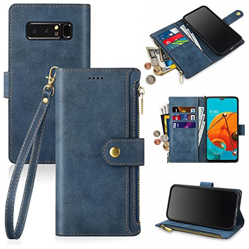 Funda Cartera Para Galaxy Note 8 Azul Pu Leather-02